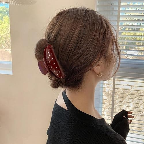 Red Polka Dots Hair Clips Cute Winter Hair Claw Clip Polka Dots Design Valentine's Hair Jaw Clips Nonslip Acrylic Hair Clamps Medium Acrylic Hair Barrette Fall Winter Fashion Hair Clips for Women thumbnail 3