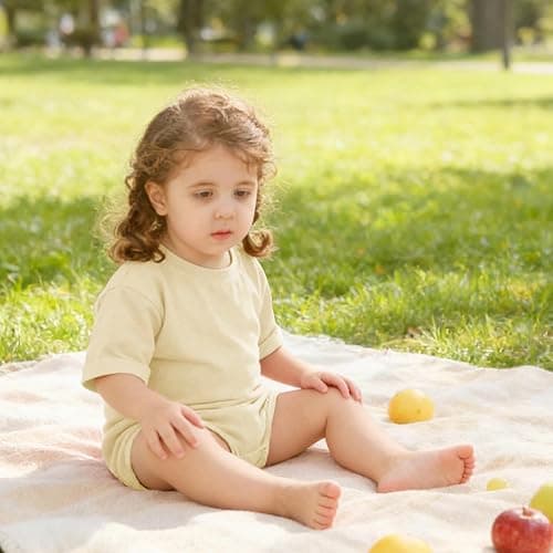 Jimonda Baby Bubble Rompers Boy Girl Cotton Shirt Clothes | Soft,breathable,skin-friendly fabric,Solid Color Outfits,Short Sleeve Button Bodysuit,2pcs set,Summer cool,Durable thumbnail 4