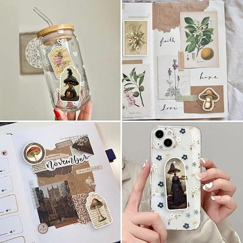 Vintage Mushroom Stickers 60 Pcs, Large Witchy Aesthetic Mushroom Decor for Adults Teens, Vintage Decal for Scrapbook, Junk Journal, Bullet Journal, Card Making, DIY Crafts thumbnail 4