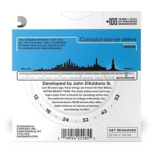 D'Addario Acoustic Guitar Strings, 80/20 Bronze, EJ11-3D, Light Gauge 12-53, 6-String Set, Pack of 3 thumbnail 2