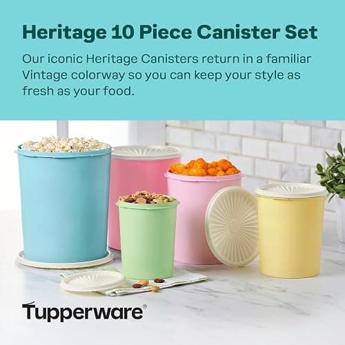 Tupperware Heritage Collection 10 Piece Nested Canister Set in Vintage Colors, Dishwasher Safe and BPA Free (5 Containers, 5 Lids) thumbnail 4