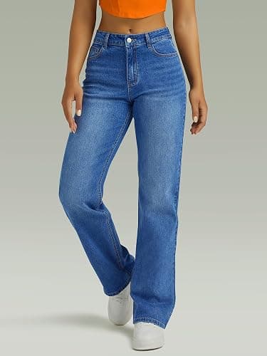 FUNUCA Straight Leg Jeans for Women,High Waisted Wide Leg Loose Microelastic Boyfriend Denim Pants thumbnail 3