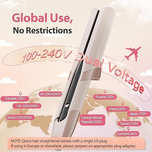 Quico Air Hair Straightener, Airflow Straightener 100-240V Dual Voltage | Air Straight with High-Speed Airflow 5 Temps, 2-in-1 Flat Iron and Hair Blow Dryer Straightener, Less Heat Damage, Pink thumbnail 6