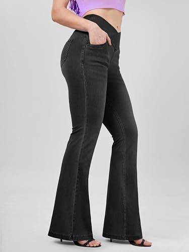 BlueRose Flare Jean Leggings for Women,Bell Bottom Jeans for Women Knit Crossover High Waisted Bootcut Jean thumbnail 3