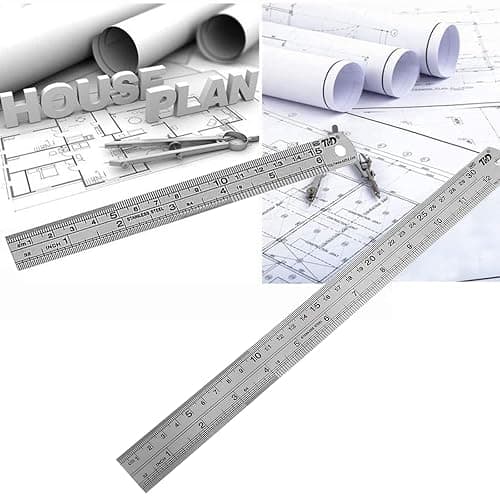 YouOKLight Metal Ruler Set, 6 inch Ruler and 12 inch Ruler. Ruler Inches and Centimeters, Metric Ruler 12 Inches, Metal Ruler 12 inch, Drawing Ruler, Precision Measuring Metal Ruler Silver thumbnail 6