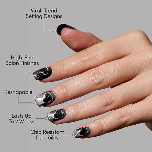 Glamnetic Press On Nails - Short Squoval, Glossy Fake Nails 30 Pc Full Kit | Everyday Black press on nails in 15 sizes. Glossy glue-on set. Waterproof, chip-resistant, up to 2 weeks wear thumbnail 3
