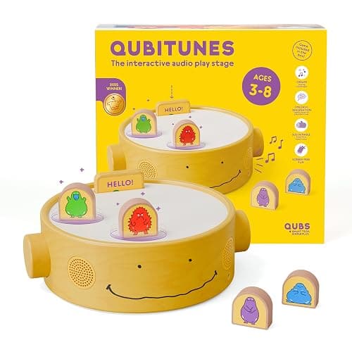 QUBITUNES QUBS Starter Set – Interactive Audio and Music Player for Kids | Screen-Free Gaming & Wooden Music Stage | Toddler Audio Toy | Create Stories & Sounds | Ages 3–12+ - Image 1