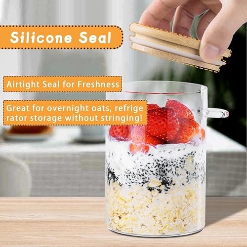 Overnight Oats Jar,4 Pack Meal Prep Containers With Lids, 16oz Oats Jar Glass, Overnight Oats Containers With Lids, Chia pudding jars with lids, Oatmeal Cups thumbnail 6