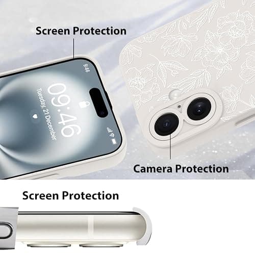 MZELQ for iPhone 16 Plus Case, Silicone Floral Flower Rose Cute Pattern, Camera Protection Soft Slim Phone Case for Phone Case -White thumbnail 4
