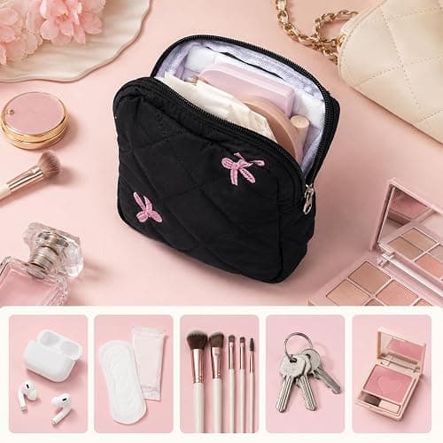 Portable Period Pouch, Cute Small Period Bag for Purse, Black Corduroy Sanitary Pad Pouch for Women thumbnail 5