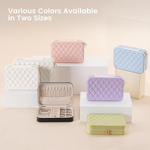 Lolalet Travel Jewelry Case for Women Girls, Travel Jewelry Organizer Box with Mirror & Clear Storage Bag, Small Portable Earring Necklace Bracelet Ring Case, Birthday Valentine Gifts -Medium, White thumbnail 8