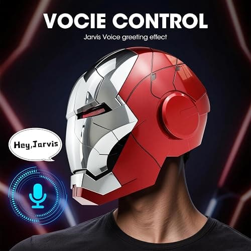 JCHENBH Iron Hero MK 5 1:1 Wearable Helmet-Silver Mask for Man-with Voice&Touch & Remote Control, LED Eyes & Realistic Sound Effects-Cosplay & Collectible Gift for Adults and Teens thumbnail 3