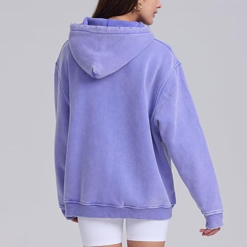 FAIABLE Womens Oversized Acid Wash Hoodie Unisex Heavyweight Cotton Hoodies Fleece Vintage Washed Sweatshirt Women Men thumbnail 4