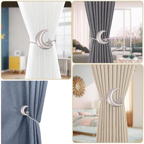 Curtain Tiebacks, 2 Pack Magnetic Curtain Tiebacks Star Moon Curtain tie Back Curtain holdbacks Magnetic Curtain Clips Curtain tie Backs Curtain Clips Holder for Window Draperies Hold Curtains Drape thumbnail 6