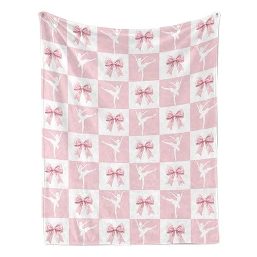 Pink Bow and Ballet Blanket for Women Girls, Soft Home Decorations for Nursery Crib, Girls, 30 x 40 Inches - Image 1