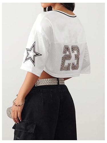 Verdusa Jersey Shirts for Women Y2K Number Graphic Crop Tops Half Sleeve Summer Tees thumbnail 3