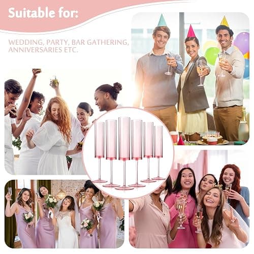 6 Pieces Acrylic Pink Champagne Flutes 5.4 OZ Square Champagne Glasses Stemmed Coupes Reusable Wedding Toasting Glasses Rose Bride Wine Glasses For Birthday Party Wedding Anniversary Christmas thumbnail 4