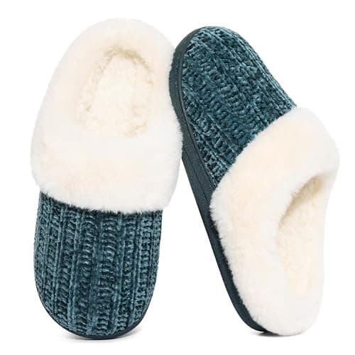 Evshine Women's Chenille Knit Fuzzy Slippers Memory Foam Warm House Shoes | Comfy Fleece Lined, Fluffy Faux Fur, Anti-slip, Machine washable, Indoor & Outdoor, Gifts - Image 1