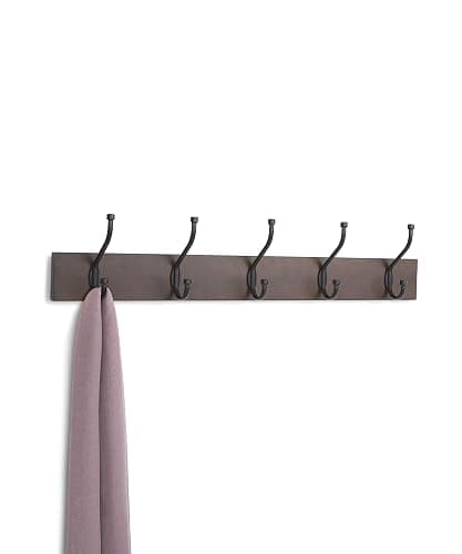 Amazon Basics Wall-Mounted Metal Coat Rack, 5 Hooks, Espresso | Farmhouse, Rectangular thumbnail 5