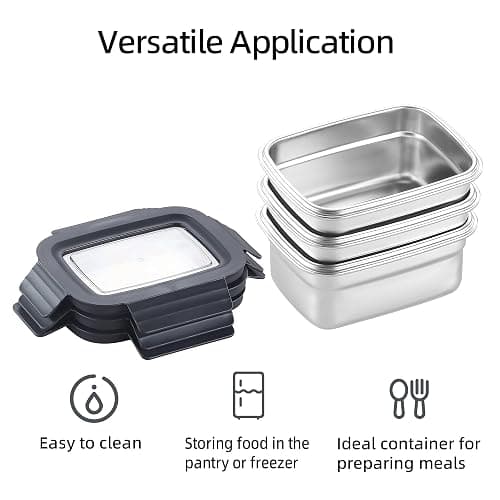 Misichao Stainless Steel Food Storage Containers with Lids - Stackable Airtight Meal Prep Food Containers for Kitchen & Pantry, Leakproof, Reusable Metal Bento Lunch Box 600ml 3 Pack thumbnail 7