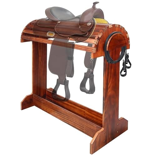 Essenhome Extra-Large Wood Saddle Rack - Non-Abrasive Design, Bridle Rack & Heavy-Heavy Duty Saddle Stand for Equestrian Homes Horse Tack Room Organization 27.6"x11.8"x27.9"(Walnut) - Image 1