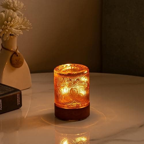 PWTZMYXGS Mini Lamps with Timer，Small Battery Operated Night Lights for Adults，Cordless Glass Vintage Sleep Nightlights，Portable Cordless Night Light for Bedroom, Living Room, Camping (Copper), PWT-7 - Image 1