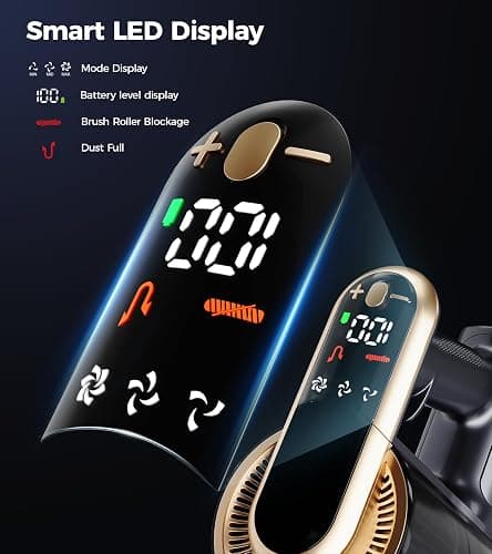 RENDOW Cordless Vacuum Cleaner, 550W 45Kpa 65Mins Vacuum Cleaners for Home, Self-Standing Cordless Stick Vacuum with LED Display,Anti-Tangle Rechargeable Wireless Vacuum for Pet Hair/Carpet/Hard Floor thumbnail 7