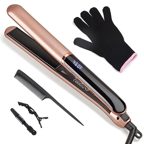 Flat Iron Hair Straightener with Floating Plates Get Shinier & Smoother Hair, 14 Adjustable Temp, Dual Voltage Digital Display 100°C–230°C - Image 1