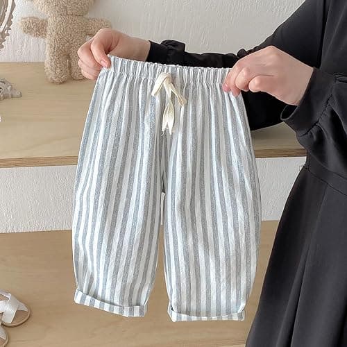 Ashmyova Classic Casual Pants for Boys Thin Cotton Stripe Elastics Waist Spring Summer Trousers Toddler Long Pants 2Pcs thumbnail 3