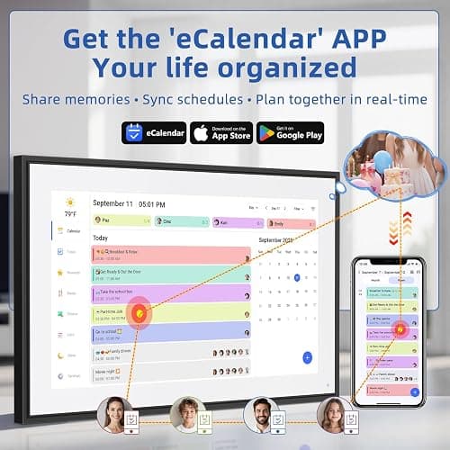 21.5 Inch Digital Calendar, Electronic Chore Chart, Smart Weekly and Monthly Planner 1920 * 1080P IPS Touchscreen Wall and Desk Calendar for Family Schedules, Black thumbnail 3
