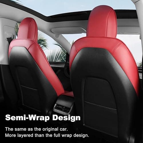 Wekar Tesla Model Y Car Seat Covers Nappa Leather Car Interior Seat Airbag Compatible Cushion Cover Full Set Custom Fit 2024 2023 2022 2021 2020, Nappa Wine Red thumbnail 2