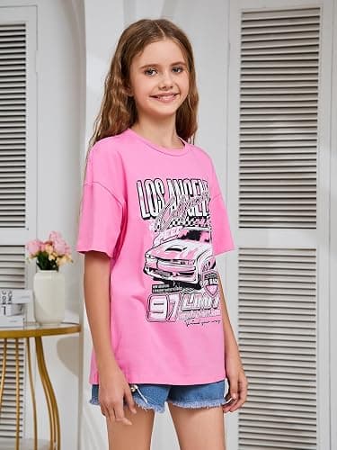 WDIRARA Girl's Car Letter Graphic Print Round Neck Short Sleeve Tee Summer Casual T Shirt thumbnail 2