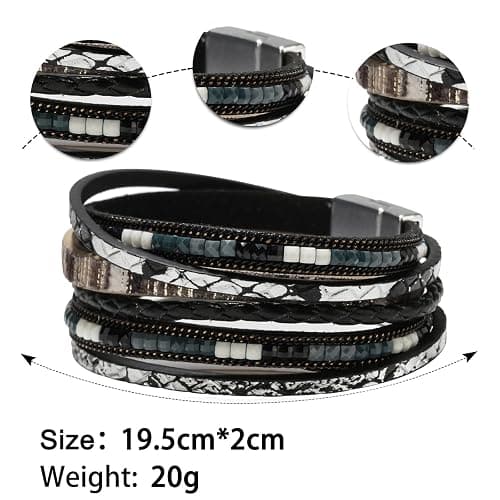 Fesciory Leather Wrap Bracelets for Women, Boho Leopard Multi-Layer Crystal Beads Cuff Bracelet Jewelry thumbnail 7