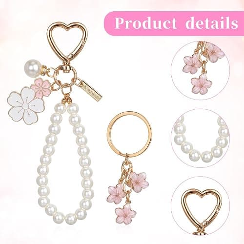 Piriuuo 2 Pcs Cute Pearl Keychains for Women, Flower Keychain Kit Imitation Pearl Chain Key Chain Golden Car Key Chain Flower Keychain Charm for Girls Purse Bag Accessories thumbnail 3