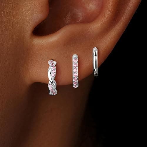 Inerney 14K Gold Plated Huggie Hoop Earrings for Women, Small Sterling Silver Earring Set Hypoallergenic Cartilage Helix Stacks, Mini Dainty Cute Trendy Birthstone Jewelry Gift for Multiple Piercings thumbnail 2