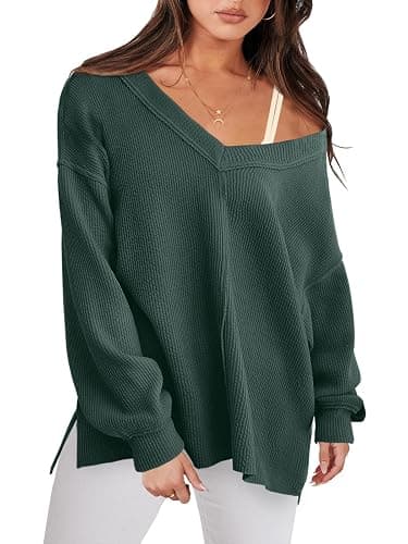 ANRABESS Oversized Long Sleeve Shirts for Women Off the Shoulder Sweatshirt Loose V Neck Tunic Tops High Low Sweater 2025 - Image 1