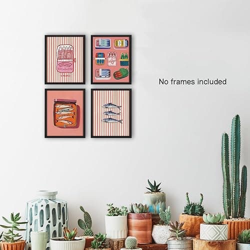 NaZaUK Kawaii Style Sardine Decor, Vintage Sardines Fish Wall Art Prints, Retro Ocean Fish Wall Art Posters for Home Kitchen Dining Room Beach House Decor, 8x10 Unframed Set of 4 thumbnail 5