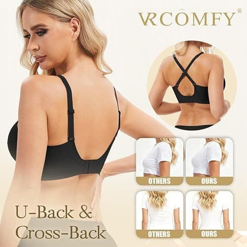 Jelly Wireless Bra Deep V Push Up Seamless T-Shirt Comfortable Plunge No Underwire Bras with Adjustable Straps Everyday Bras thumbnail 4