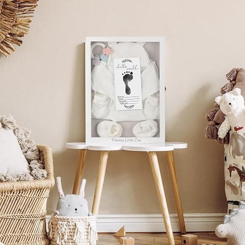 Jetec 12 x 16 Large Baby Shadow Box Set White Keepsake Frame Case with Linen Back Hello World Newborn Sign Ink Pad Wood Memory Shadow Box with Glass Cover Baby Print Announcement for Wall Display thumbnail 6