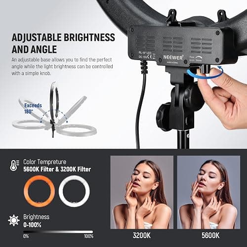 NEEWER Ring Light 18inch Kit: 55W 5600K Professional LED with Stand and Phone Holder, Soft Tube & Bag for Tattoo Lash Extension Barber Makeup Artist Studio Video Photography Lighting, RL-18 thumbnail 4