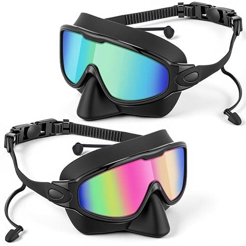 Kanayu Swim Goggles with Nose Cover Earplug for Adult Wide View Anti Fog UV Swim Goggles No Leaking Diving Mask for Men Women - Image 1