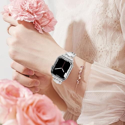 Tasikar Bling Diamond Women Band Compatible with Apple Watch Band 49mm 46mm 45mm 44mm 42mm 41mm 40mm 38mm Ultra SE Series 11 10 9 8 7 6 5 4 3 2 1 Lucky Clover Dressy Replacement Bracelet (Silver) thumbnail 6