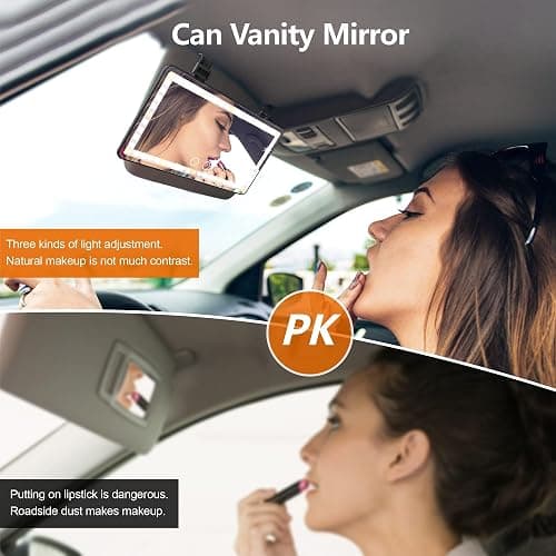 Xinlykid Car Sun Visor Vanity Mirror Rechargeable with 3 Light Modes & 60 LEDs for Car Truck SUV Rear View with Dimmable Touch Screen, Mirror Accessories for Women Girl (Black) - Black thumbnail 3