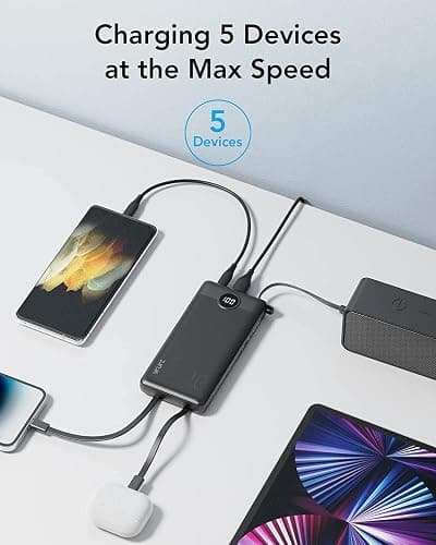 VRURC Portable Charger with Built in Cables, 10000mAh Travel Essentials Power Bank, 5 Output 2 Input LED Display External Battery Pack Compatible with iPhone,Samsung,Android-Black(1 Pack) - Black thumbnail 4