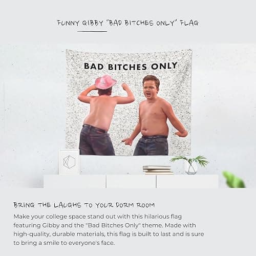 Funny Meme Gibby "Bad Bitches Only" Flag for Dorm - 5x3 ft with Hanging Tools and Double Sided Tape thumbnail 2