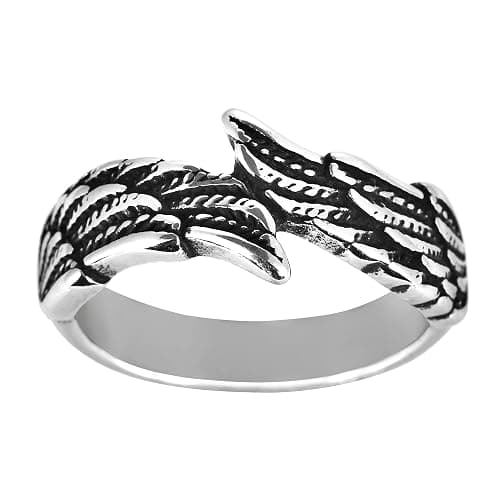 Silver Vintage Angel Wing Ring Stainless Steel Feather Band Rings Jewelry for Women&Men Size 7-11 - Image 1