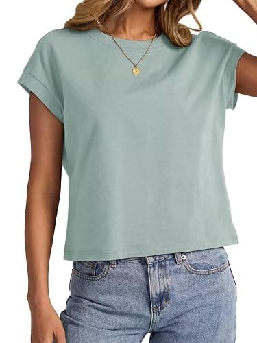 EasyGala Womens Cotton Crop Tops Loose Fit Crewneck Short Sleeve Summer Tee | 95% Cotton, Cap Sleeve, Cute, Basic, Casual, Going Out, Trendy Outfits, Fashion Clothes, Daily Wear, Work, Vacation thumbnail 3