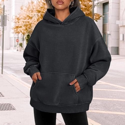 Baimiu Womens Oversized Acid Wash Hoodie Unisex Heavyweight Fleece Hoodies Men Vintage Washed Sweatshirt Fall Y2k Outfits thumbnail 2