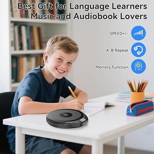 Gueray Portable CD Player with Earphones,CD Discman for Car Home with Anti-Skip Shockproof Protection,Personal Discman CD Music Player with LCD Display Support PROG Memory Function thumbnail 3