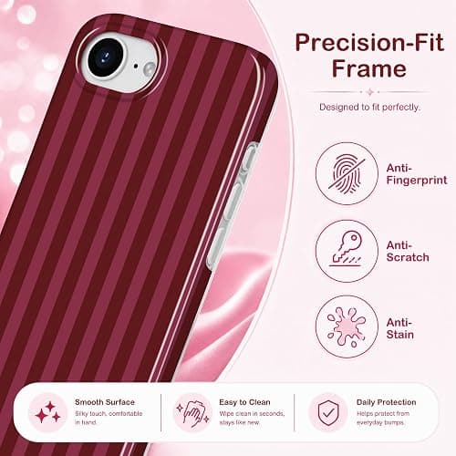 Aurorastar for iPhone 16e/17e Cute Burgundy Striped Soft Phone Case | Soft TPU Thin Slim Shockproof Protective Aesthetic Kawaii Summer Simple Cases for Women Girls, Burgundy Stripes thumbnail 2